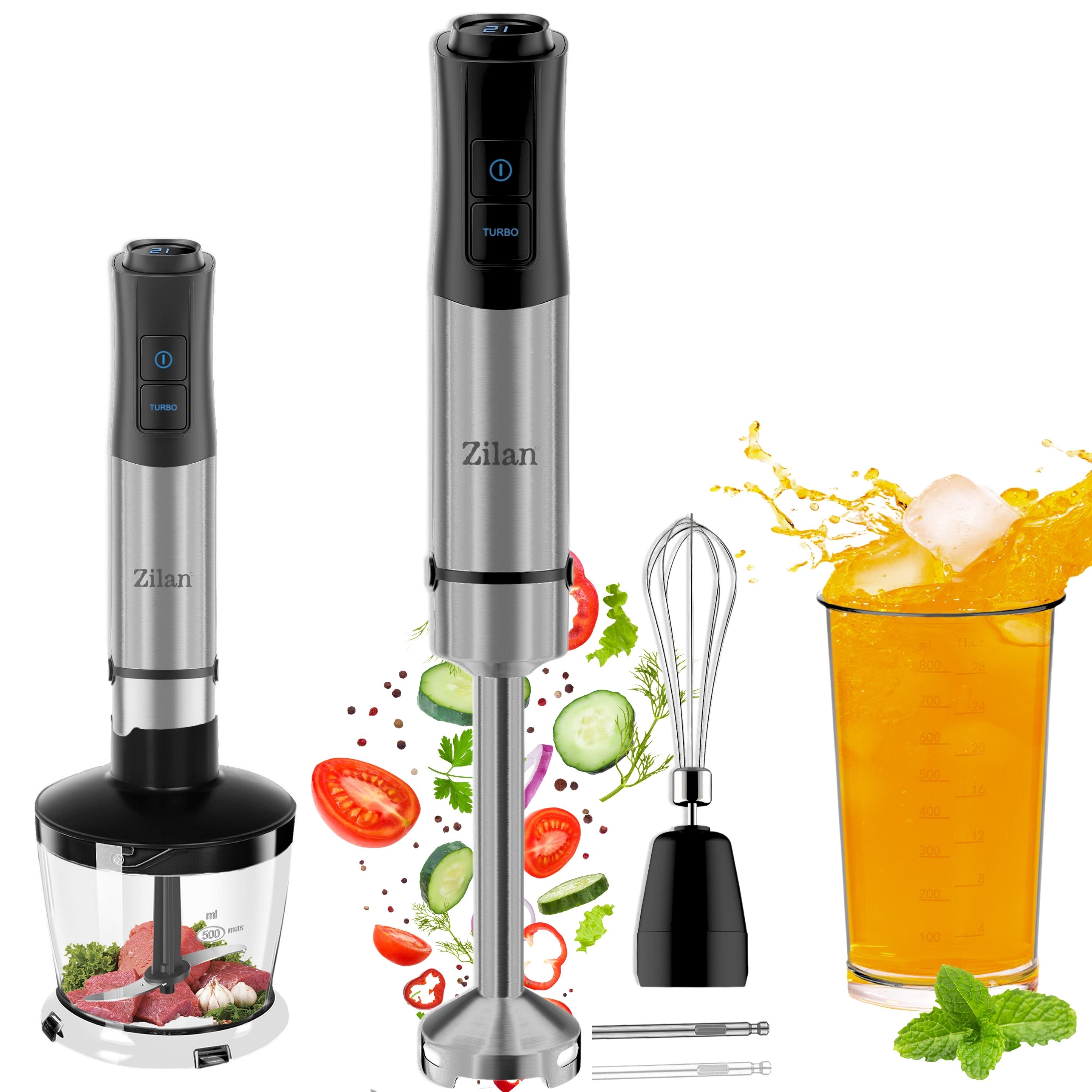 Zilan Handmixer Mit 1200 Watt – Edelstahl-Küchenhelfer Mit LED-Licht, Turbo-Funktion & Stufenloser Regelung | Vielseitiger Mixer Für Smoothies, Suppen & Mehr